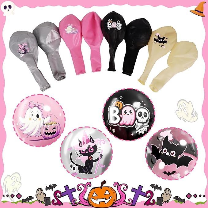 Halloween Party Balloons Decorations, 12 Inch Pink and Black Balloons Set Pink - Image 3