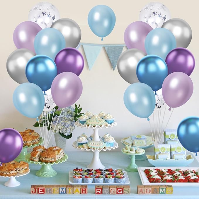 Frozen Balloons, 12 Inch Purple Blue White and Silver Balloons - Image 7