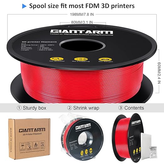 GIANTARM 3D Printer Filament, 1Kg Spool, 1.75mm Dimension Accuracy +/- 0.03mm - Image 6