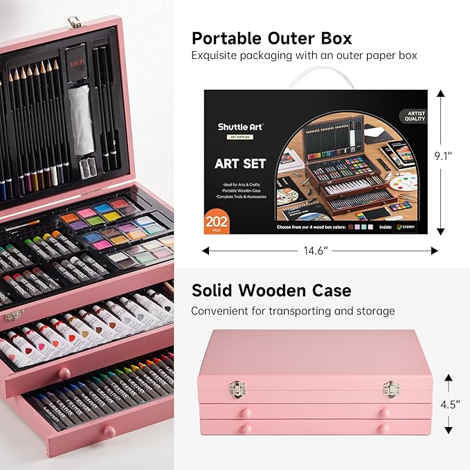 Shuttle Art Deluxe Gift Art Kit, 202-Piece Wooden Art Supplies Set - Image 7