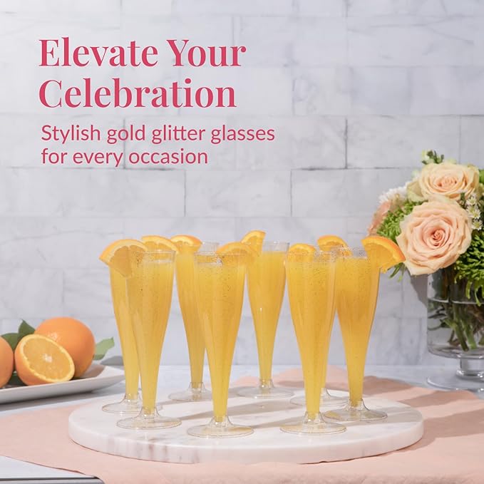 Prestee 100 Gold Plastic Champagne Flutes - Image 2