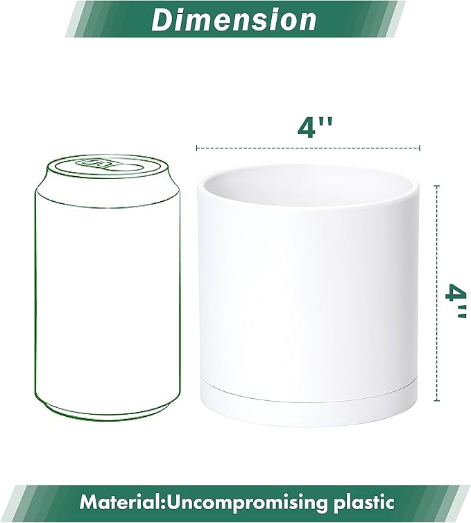 D'vine Dev 2 Pack 4 Inch Modern Plastic Plant Pots, Small Garden Planters - Image 2