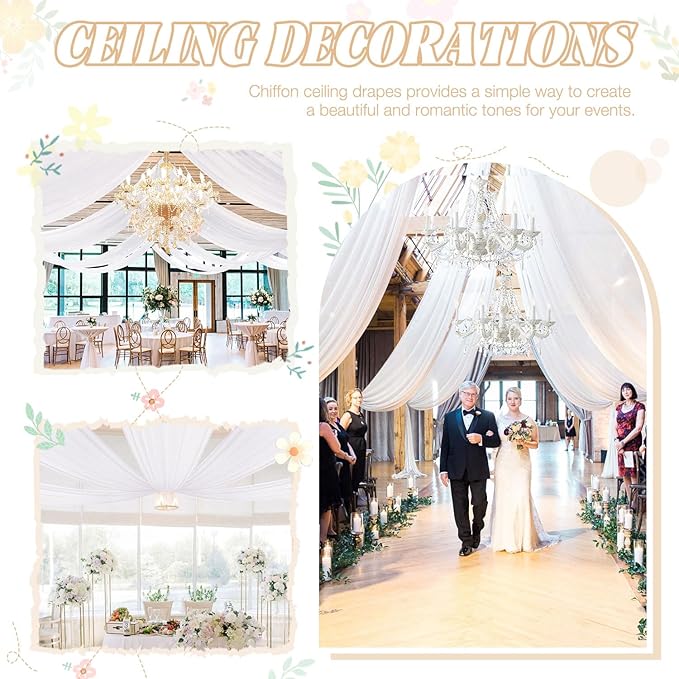 Ceiling Drapes Wedding Arch Draping Fabric White 5FTx20FT 2 Panels Arch - Image 6