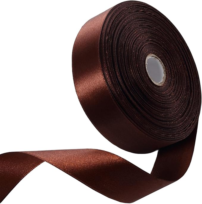 1 Inch Brown Satin Ribbon 50 Yards Solid Fabric Ribbons by Celadora