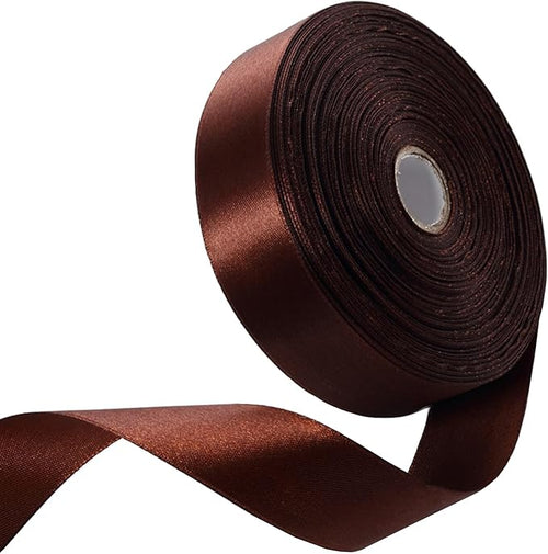1 Inch Brown Satin Ribbon 50 Yards Solid Fabric Ribbons by Celadora