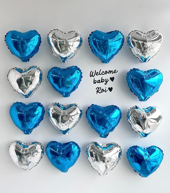 Blue Silver Heart Balloons, 18Inch Silver Helium Balloon - Image 4
