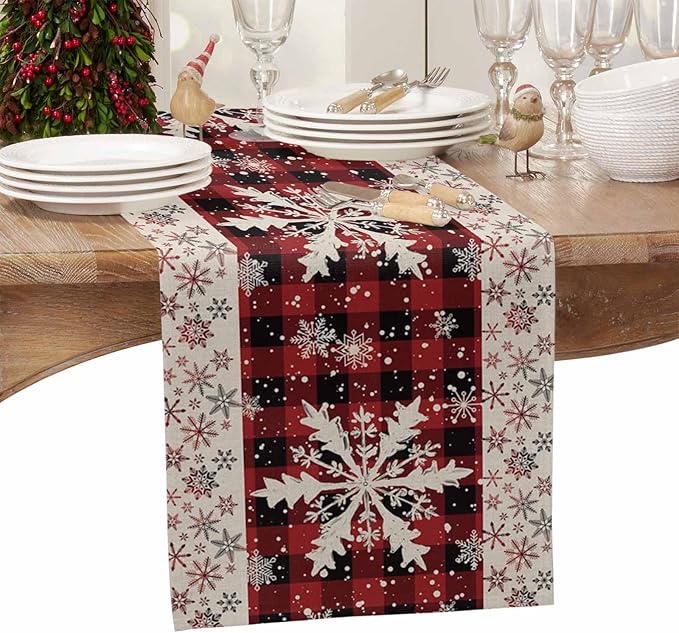 Buffalo Plaid Christmas Cotton Linen Table Runner - Image 4