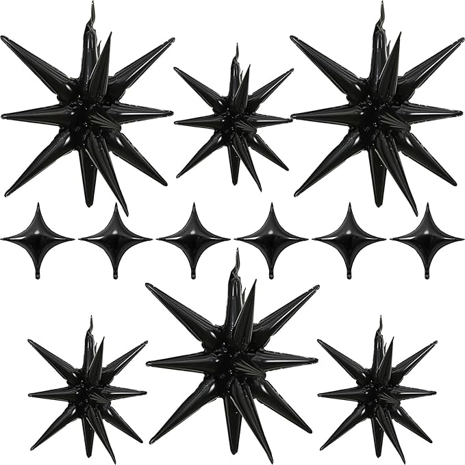Black Star Balloons 12pcs, 27/22 Inch Foil Star Explosion Balloons, Large Spike by Togvu