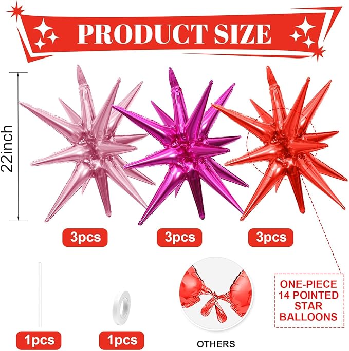 Hot Pink Red Star Balloons - Image 2