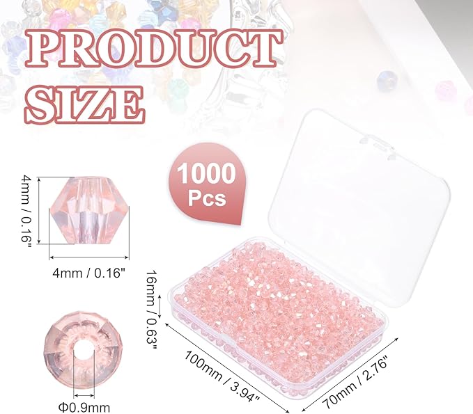 PATIKIL 1000pcs 4mm Bicone Glass Crystal Beads, Faceted Glass Spacer Beads - Image 2