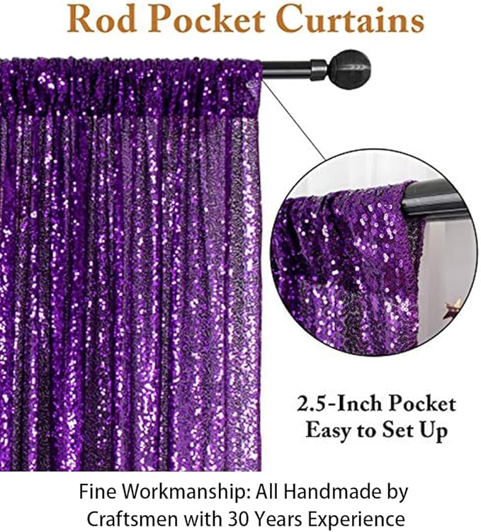 ShinyBeauty Sequin Backdrop Curtains 4 Panels Purple 2FTx8FT Sequin Fabric - Image 3