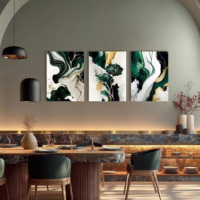 IAFWZX Framed Green Gold Abstract Wall Art, Emerald Marble Textured Wall Decor - Image 5