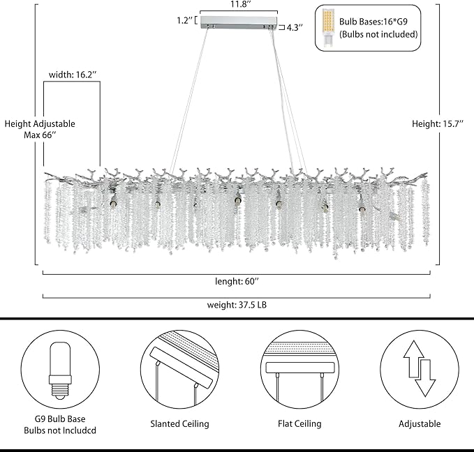 YUYI Modern Crystal Chandelier, Large Rectangular, Luxury High Ceiling Light - Image 3