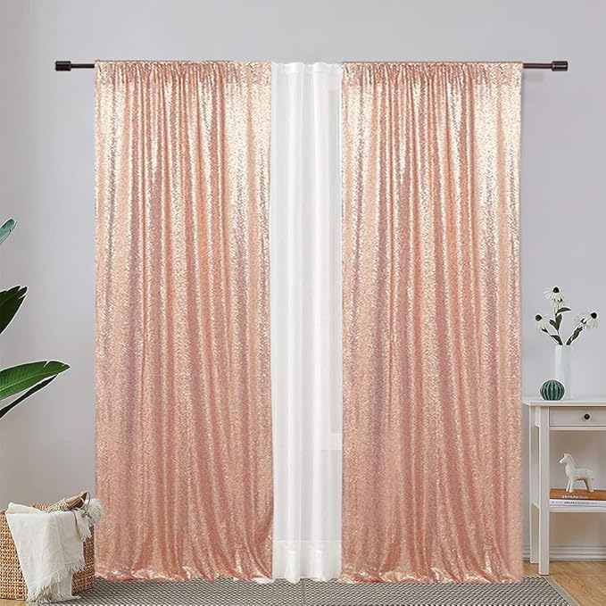 Eternal Beauty Rose Gold Sequin Backdrop Curtains, Shimmer Back Drop - Image 3