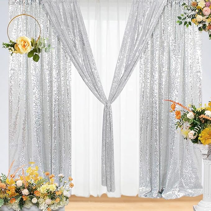 Eternal Beauty Silver Sequin Backdrop Curtains, Shimmer Back Drop - Image 4