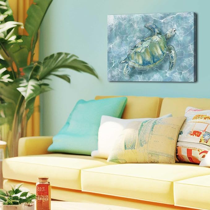 XIANSHOU Bathroom Pictures Wall Decor Blue Sea Turtle Wall Art Funny Animal by XIANSHOU
