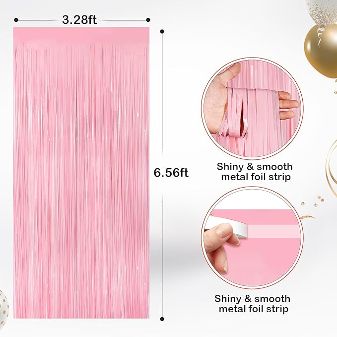 2 Pack Pastel Pink Metallic Tinsel Foil Fringe Curtains, Door Streamers Photo - Image 2