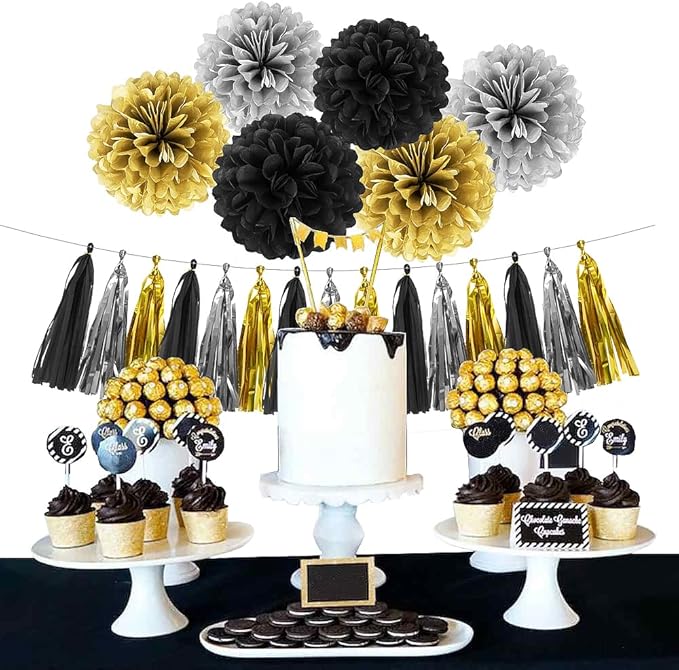 Silver Black Gold Party Decorations - Image 5