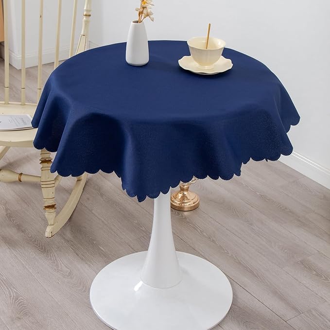 Round Navy Tablecloth 48 Inch Polyester Fabric Washable Table Cloth Decorative - Image 3