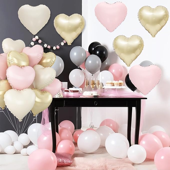 Pink White Gold Heart Balloons - Image 4