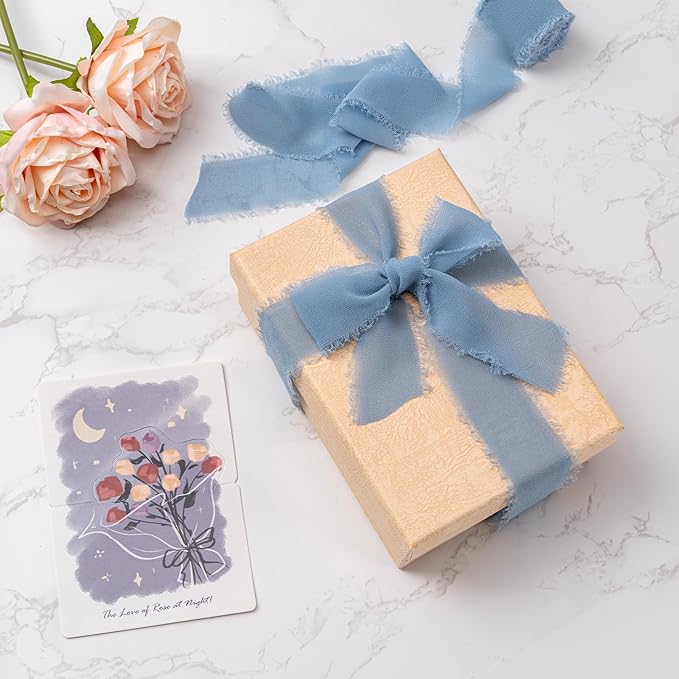 Dusty Blue Handmade Chiffon Ribbon, 1.5Inch x 3 Rolls Total 24 Yards Dusty Blue - Image 5