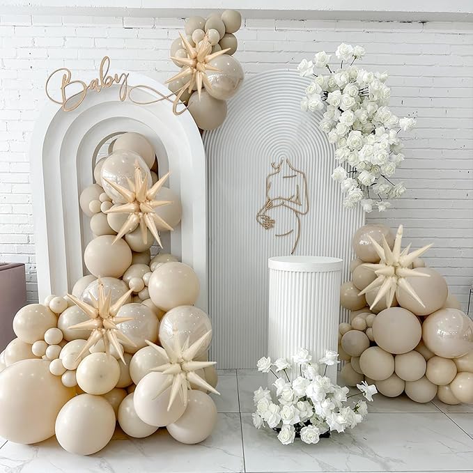 Cream White Beige Star Balloons - Image 3