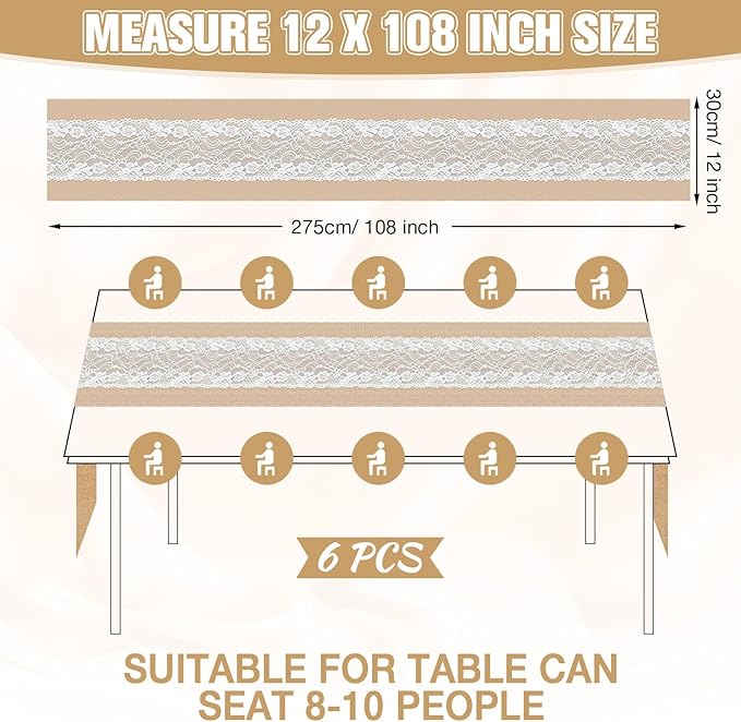 Xinnun 6 Pcs Burlap Table Runner - Image 2