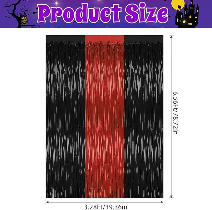 4 Pack Backdrop Curtains, 3.28 Ft x 6.56 FT Red Black Halloween Backdrop - Image 2