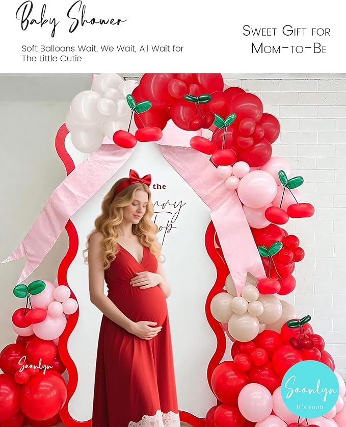 Soonlyn Cherry Balloons Arch kit 200Pcs 12In Cherry Birthday Decorations Red - Image 3