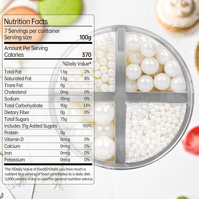 White Edible Sugar Pearl Sprinkles - Image 2