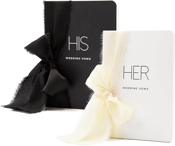 Black White His Her Slim Vow Books w/Ribbon - Image 8