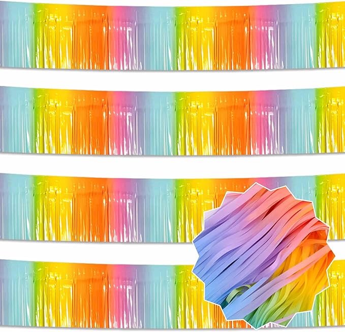 4 Pack 10 Ft Light Rainbow Foil Fringe Garland Metallic Streamers Tinsel Banner by LANTIANCHEN