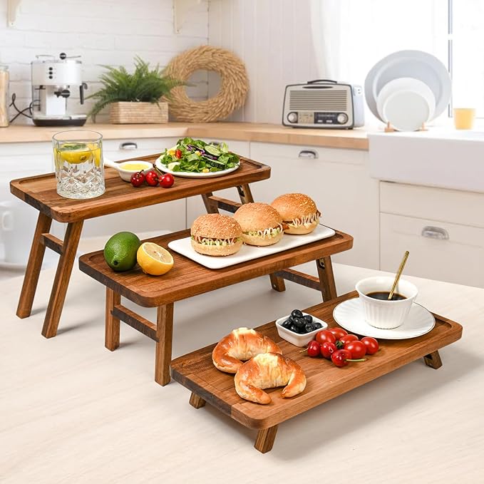 GEHE 3 Tier Serving Stand, Acacia Wood Dessert Table Display Cupcake Stand - Image 8