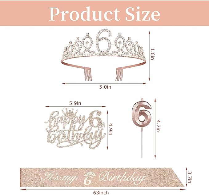 6th Birthday Decorations for Girl Including Sash, Numeral Candle and Cake Topper - Image 5