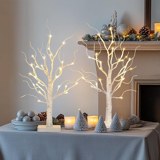 Vanthylit 2 Pcs Lighted Birch Tree Battery Powered Tabletop Tree Decorations - Image 6