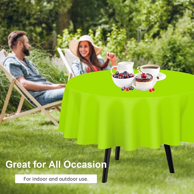 QIKSION Lime Green Round Tablecloth 6 Pack, 84 Inch Plastic Table Cover - Image 4