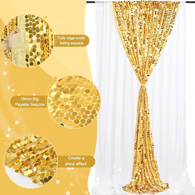 Big Payette Sequin Backdrop 4ftx8ft Gold Shimmer Backdrop Curtains Glitter - Image 3