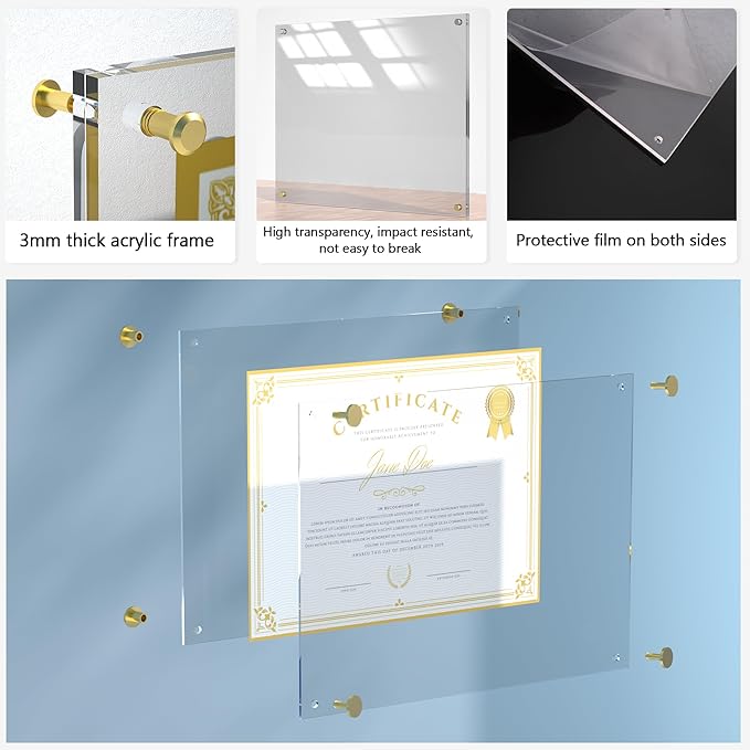 Acrylic Picture Frame for Wall, No Drill Floating Frameless Photo Frame for - Image 3