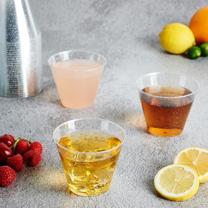 FOCUSLINE 9 oz Silver Plastic Cups, Disposable Clear Fancy Hard Plastic Cups - Image 5