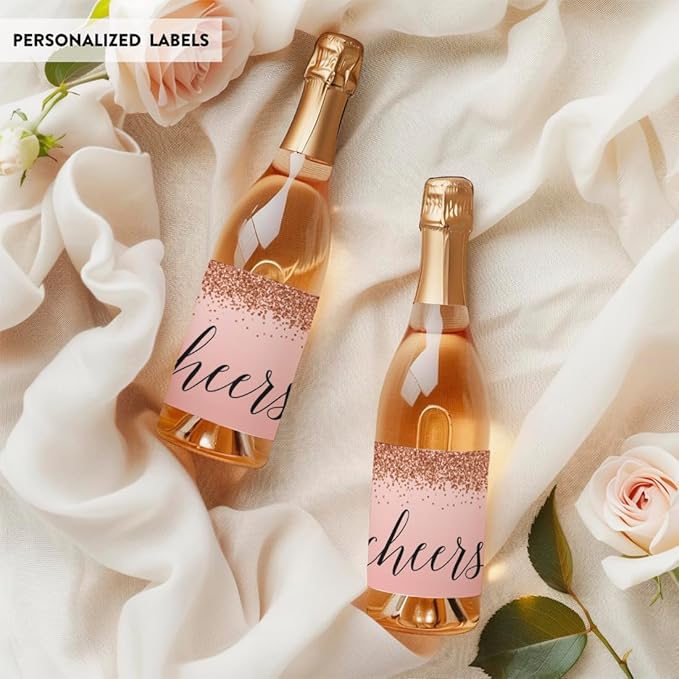 Andaz Press Mini Champagne Wine Bottle Labels, Blush Pink Faux Rose Gold - Image 6