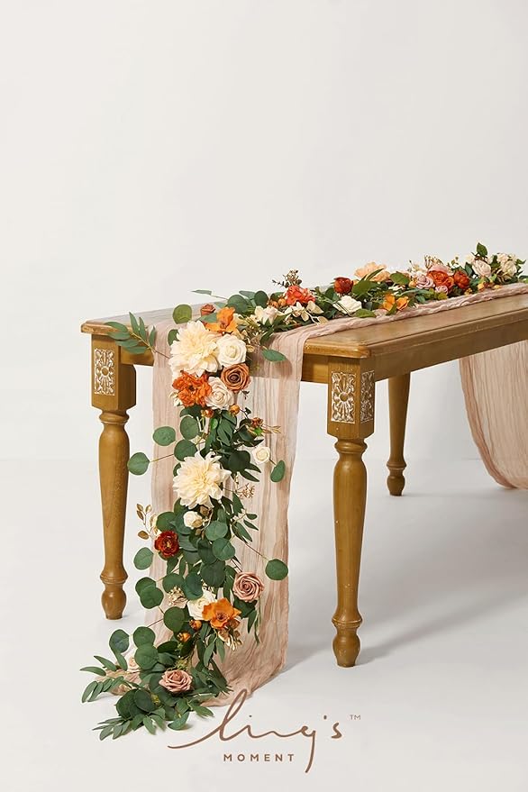 Ling's Moment Fall Flower Garland - 6FT Eucalyptus & Rose - Sweetheart Table - Image 2