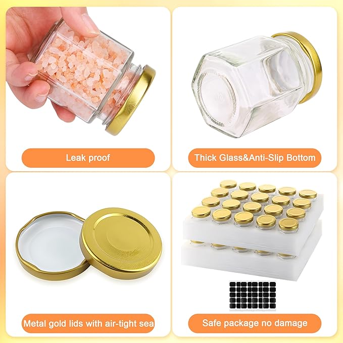 Small Glass Honey Jars with Lids 3oz, 40 pack Airtight Glass Canning Jars with - Image 3