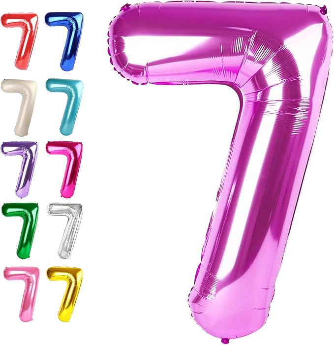 Digital Number 7 Rosy Purple Birthday Balloon 40 Inch, Foil Balloons by Upgesy