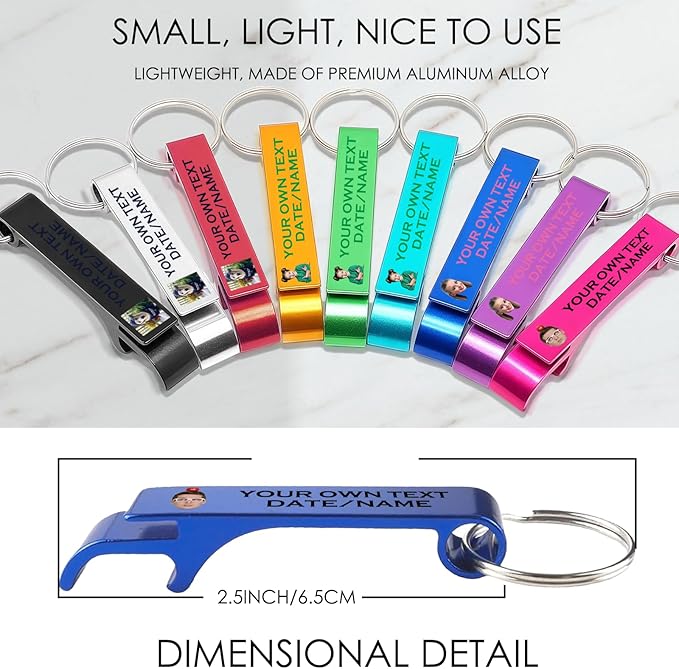 UBJVA Custom Bottle Opener Bulk Personalized Aluminum Bottle Opener Keychains - Image 2