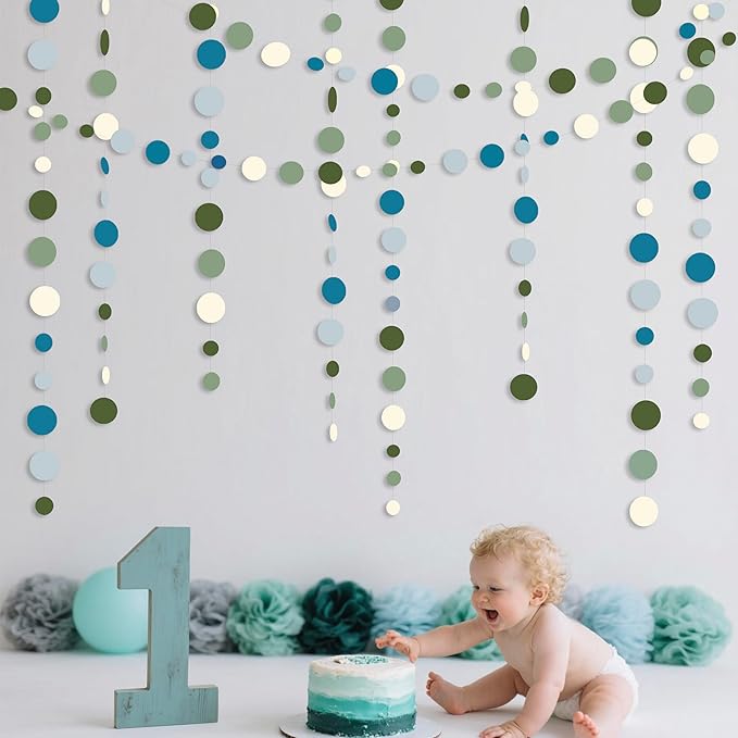 Sage Green and Dusty Blue Party Decorations Polka Dots Garlands Hanging Paper - Image 5