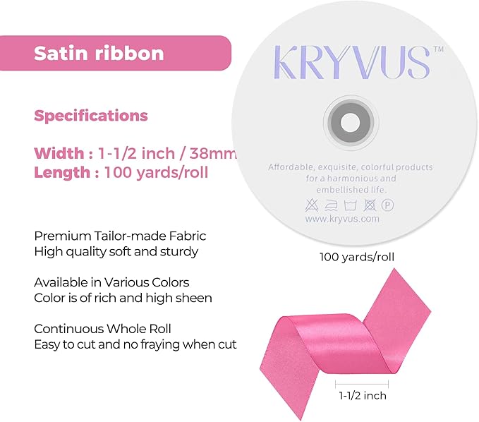 Hot Pink Satin Ribbon 1-1/2 inch X Continuous 100 Yards, Single Face Polyester - Image 3
