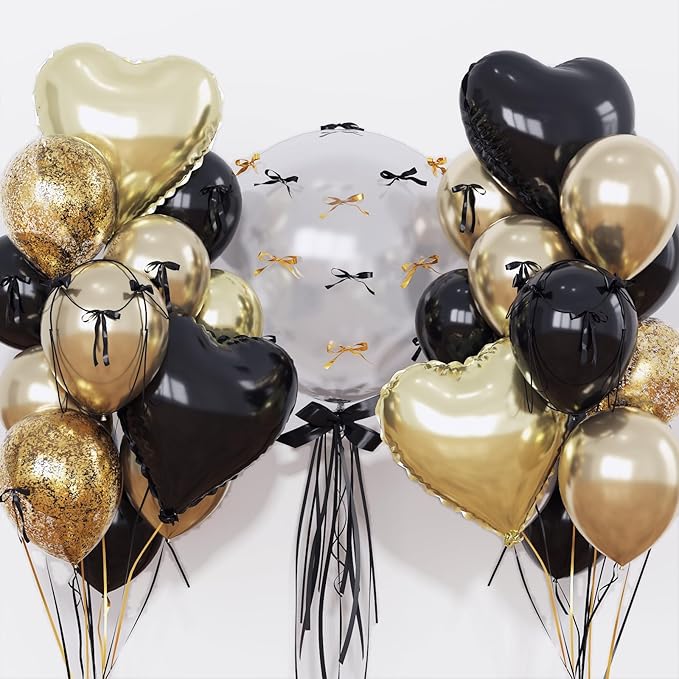 Light Gold and Black Balloons Heart Shape Balloons by Froova