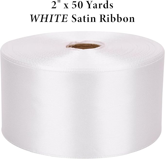 2 Inch White Satin Ribbon 50 Yards Solid Fabric Ribbons - Image 2