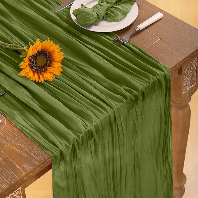 Olive Green Cheesecloth Table Runner Fall Table Runner Boho Gauze 120 Inches - Image 5