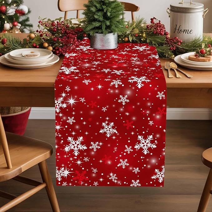 Christmas Snowflakes Cotton Linen Table Runner - Image 5